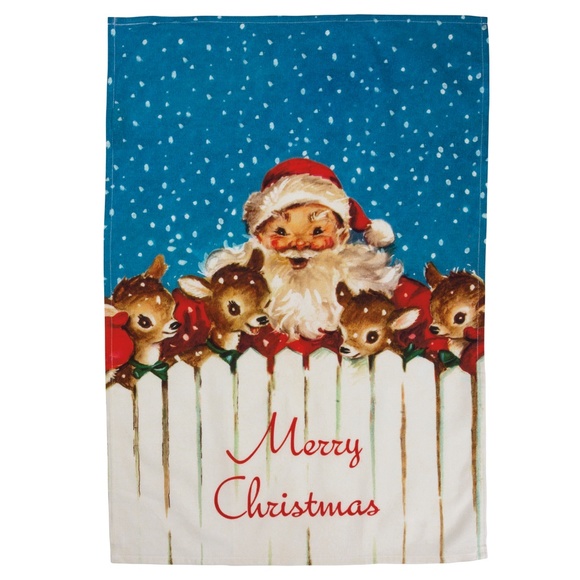 Merry Christmas Santa Dish Towel Retro